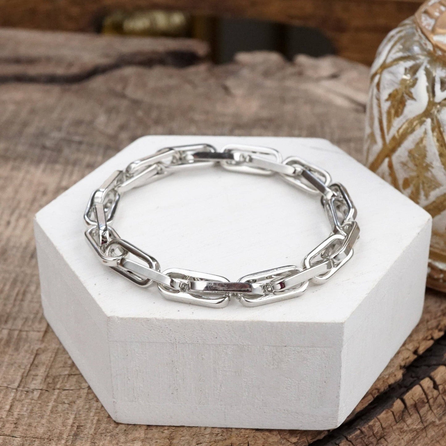 Chain Reaction – Chunky Stretchy Paperclip Bracelet in Silver or Gold Tone
