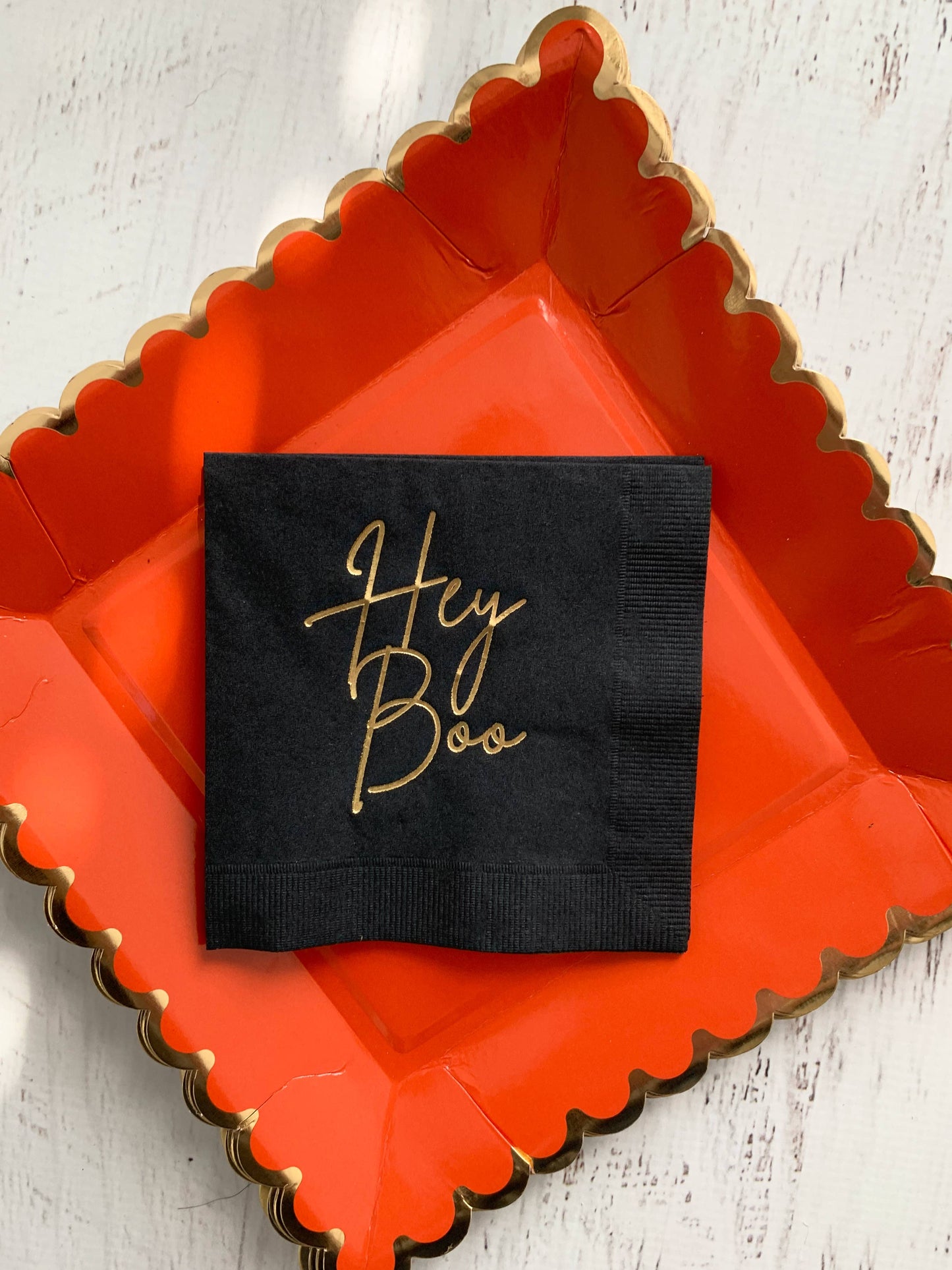 Hey Boo Halloween Black & Gold Cocktail Napkins