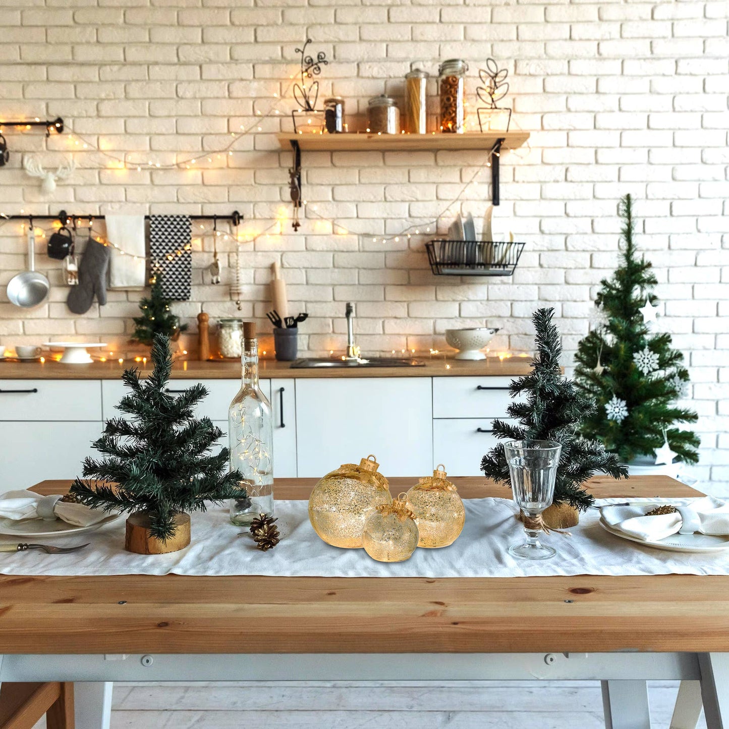 Battery-Operated Gold Glass Tabletop Christmas Ornaments