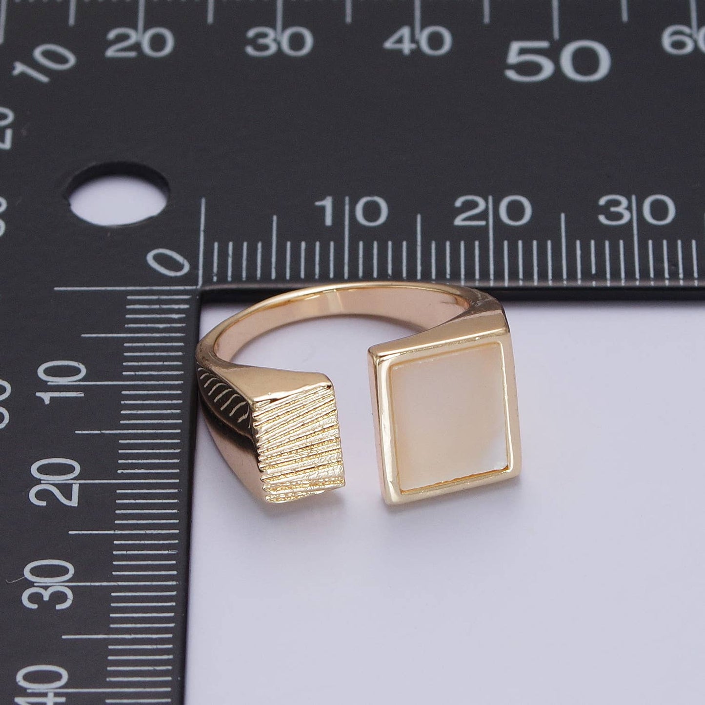 Elegant Double Square Rectangular Textured Pearl Ring ~ Adjustable