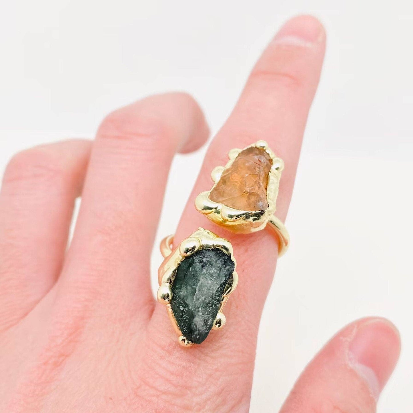 Double Color Fluorite Crystal Adjustable Ring