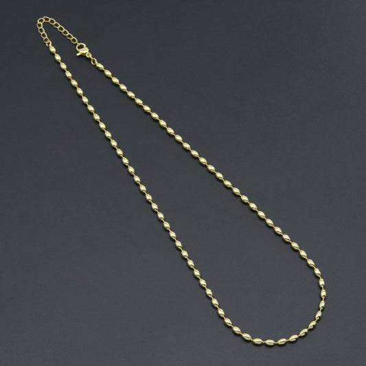 Gold Rice shaple Beads Link Adjustable Necklace, Sku#LD676