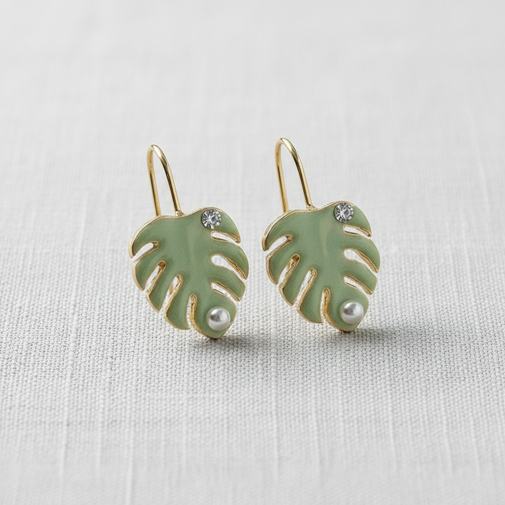 Green Floral Drop Earrings