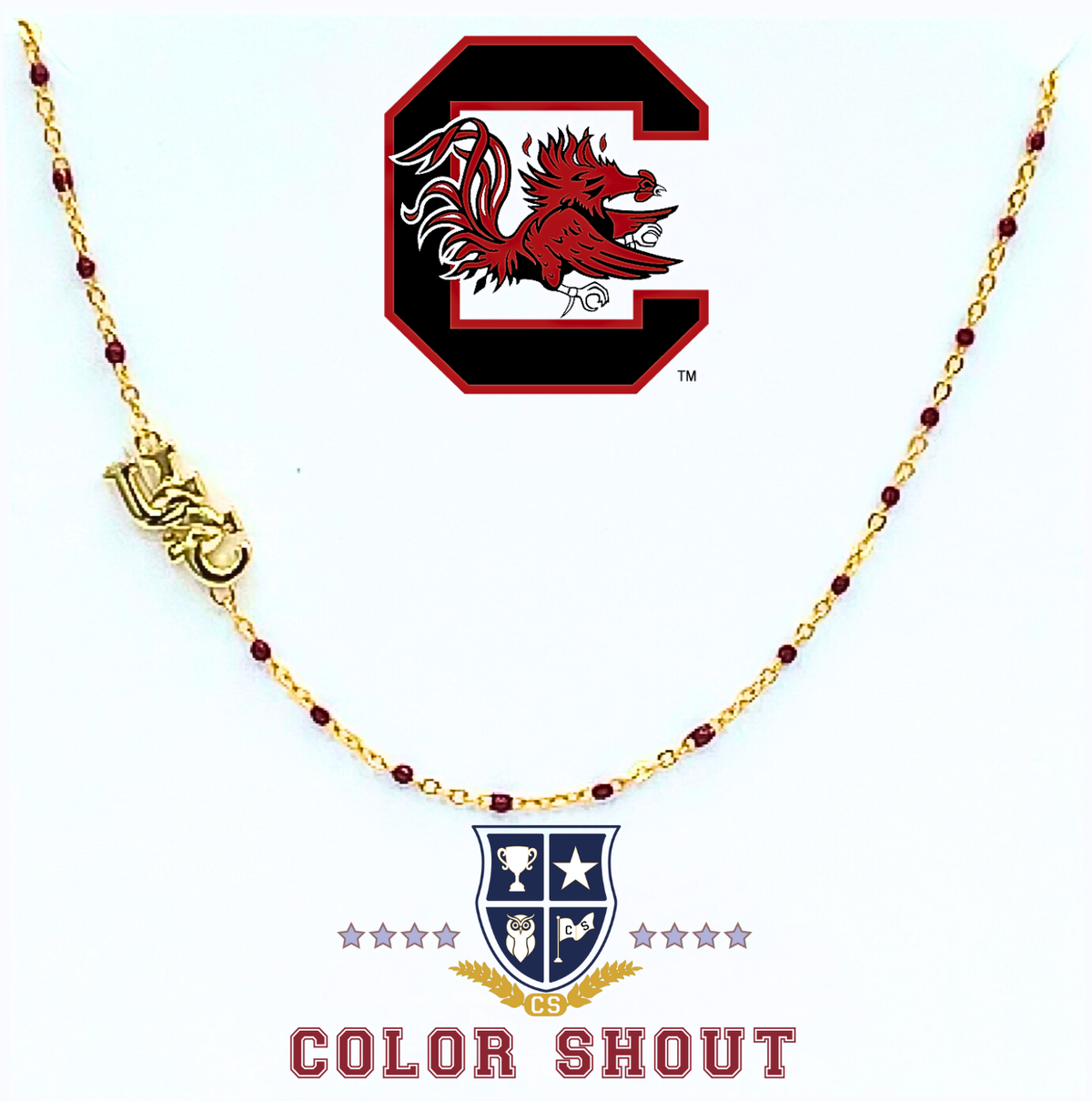 N201 - USC : South Carolina Side Set Logo on Enamel Bead Necklace