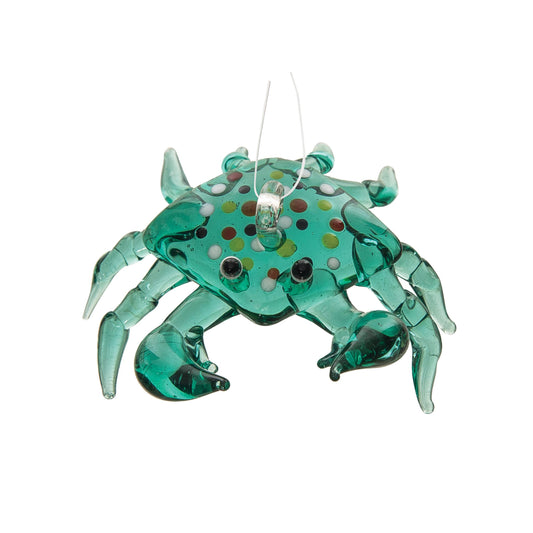 Christmas Aqua Crab Glass Ornament