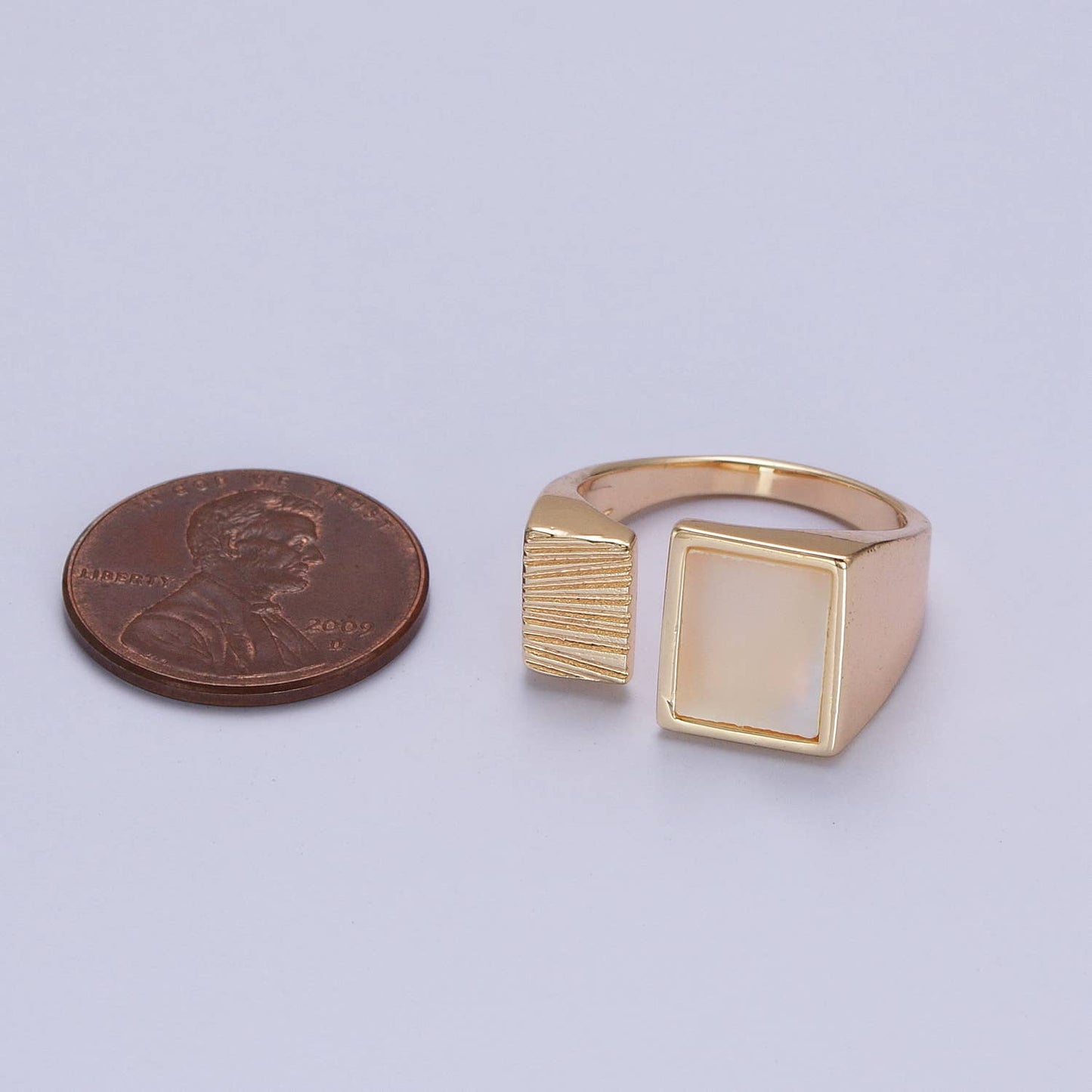 Elegant Double Square Rectangular Textured Pearl Ring ~ Adjustable