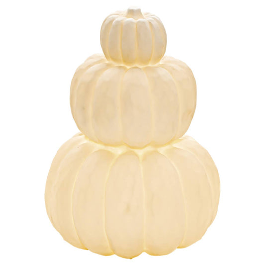 5.25" Round White Tri-Stack LED Stoneware Pumpkin