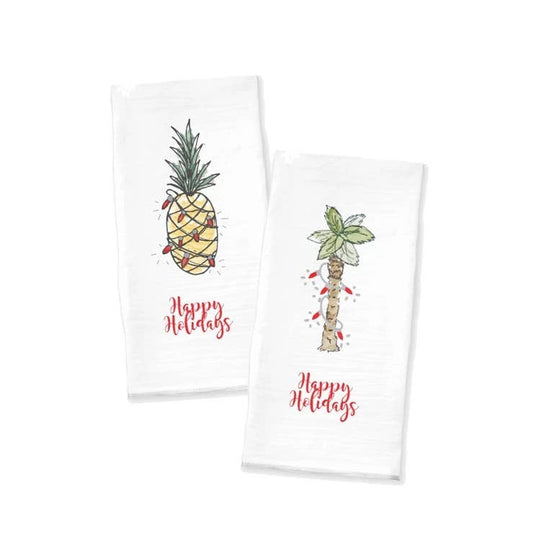 Holiday Palm Tree and Pineapple Tea Towel