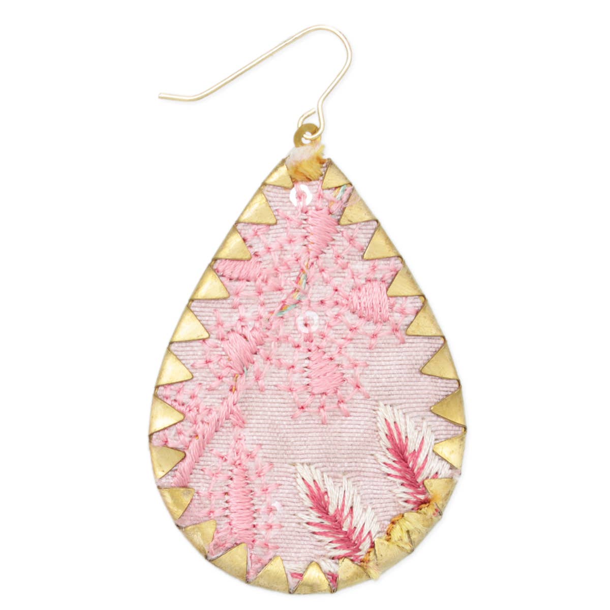 Pastel Pink Floral Embroidered Earrings