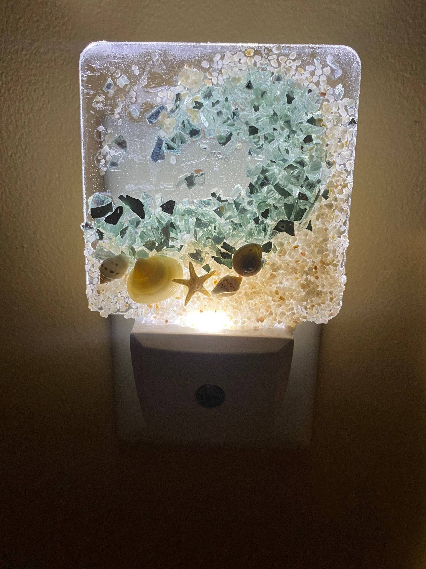 COASTAL Night Light- AQUA Glass  WAVE