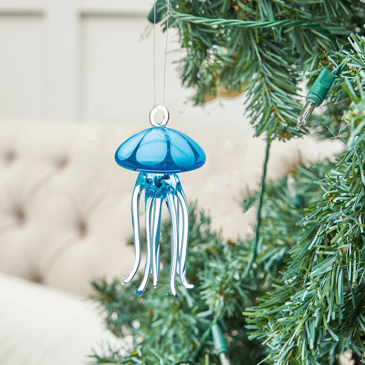 Christmas Blue Jellyfish Glass Ornament