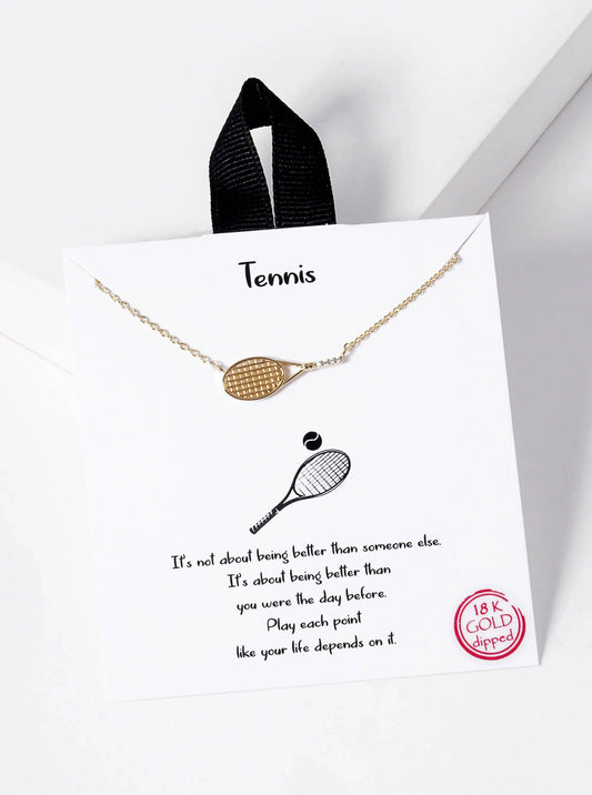 18K Gold Sideways Tennis Racket Cz Pendant Necklace
