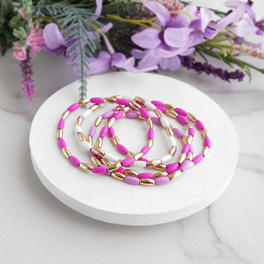 Rice Bead bracelet stack 5 bracelets - Pinks