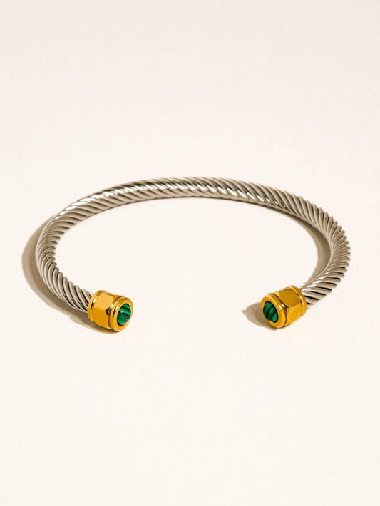 Vail 18K Gold Non-Tarnish Stone Braided Bangle