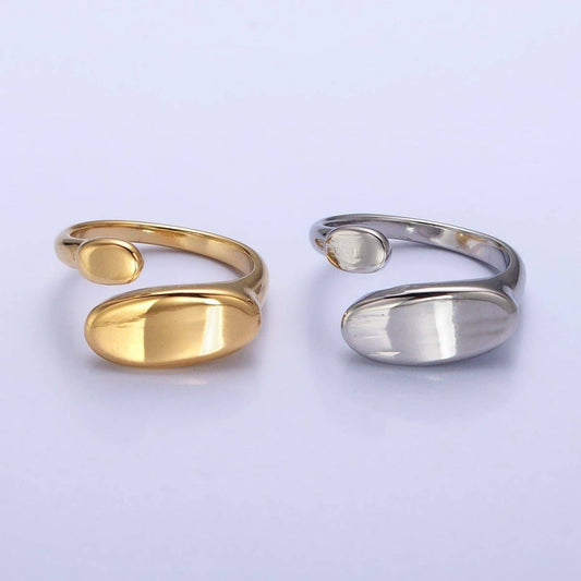 Stainless Steel Flat Oval Double Chubby Claw Open Band Ring in Gold & Silver