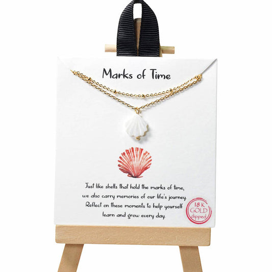 Marks of Time Mother of Pearl Shell Charm Double Layered Necklace