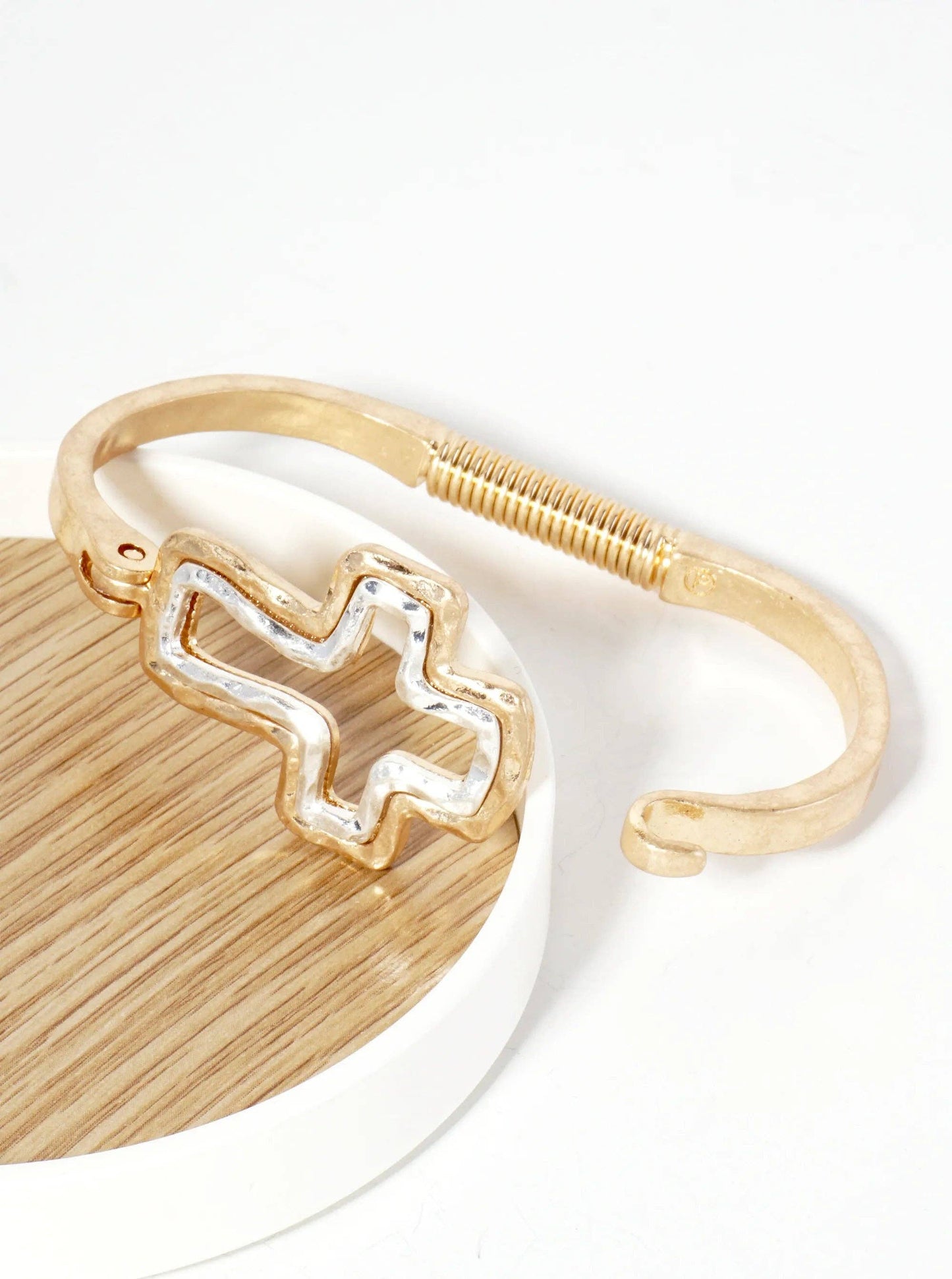 Hammered Metal Dual-Tone Cross Hook-Clasp Bracelet