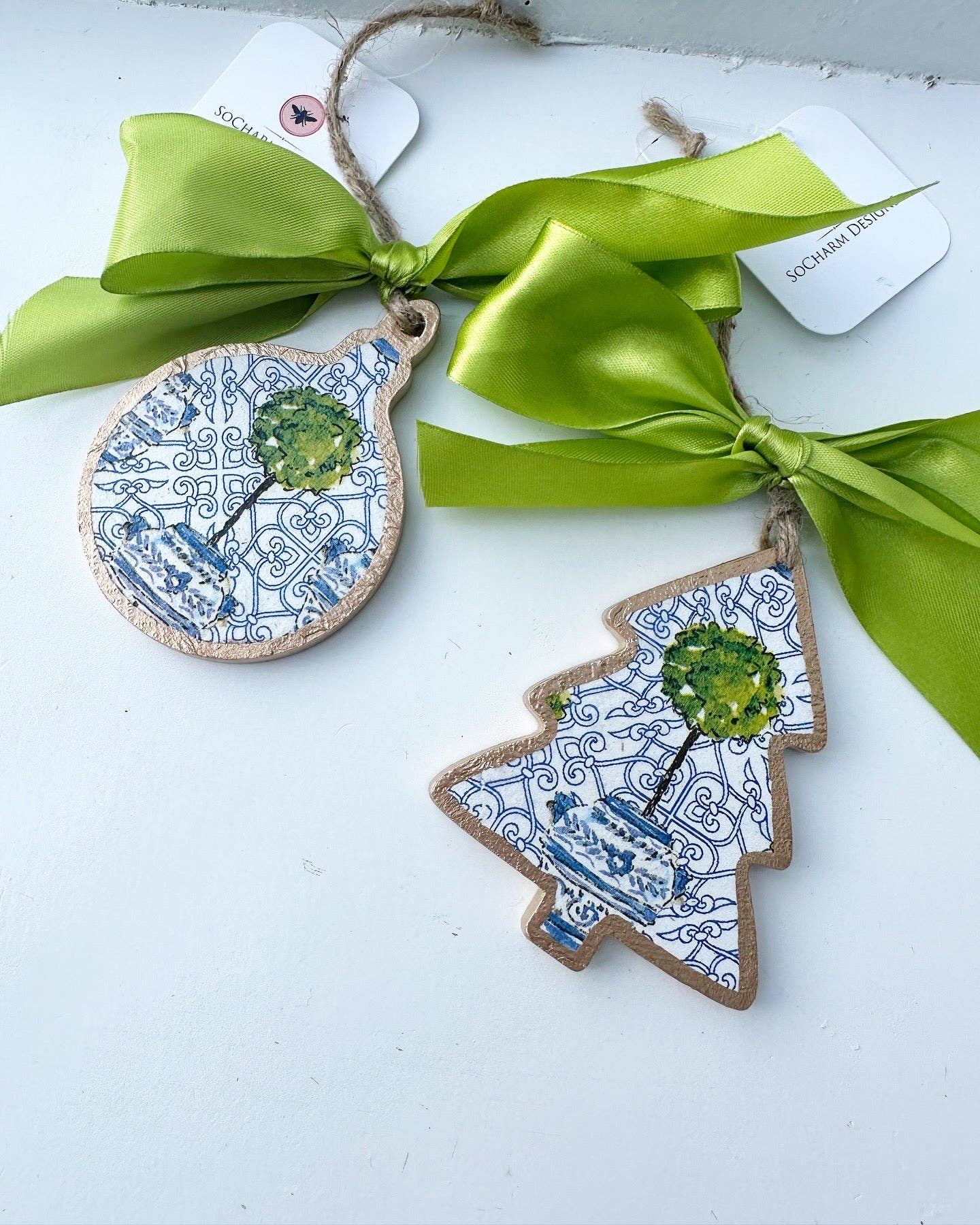 Blue Chinoiserie Topiary Tree Ornament