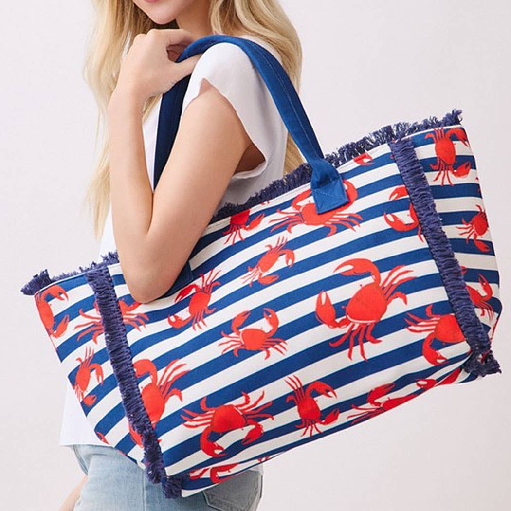 Crab Stripe Fringe Tote Bag