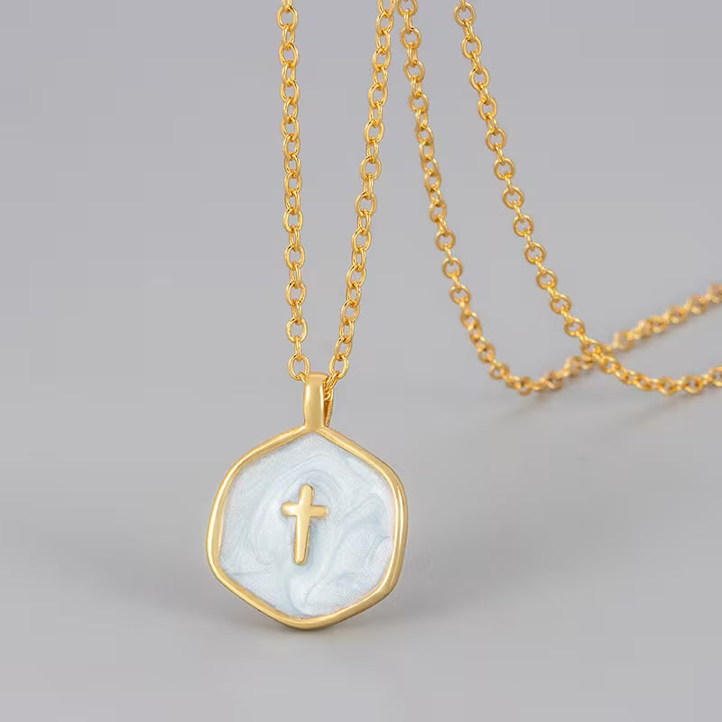 Blue Enamel Cross Necklace
