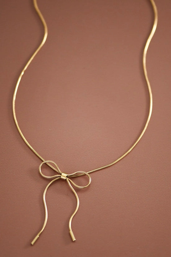 18k Gold Plated Waterproof Stainless Steel Bow Necklace