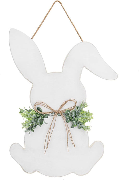 White Wooden Bunny Easter Door Decor