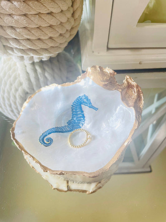 Oyster Shell Seahorse Trinket Dish