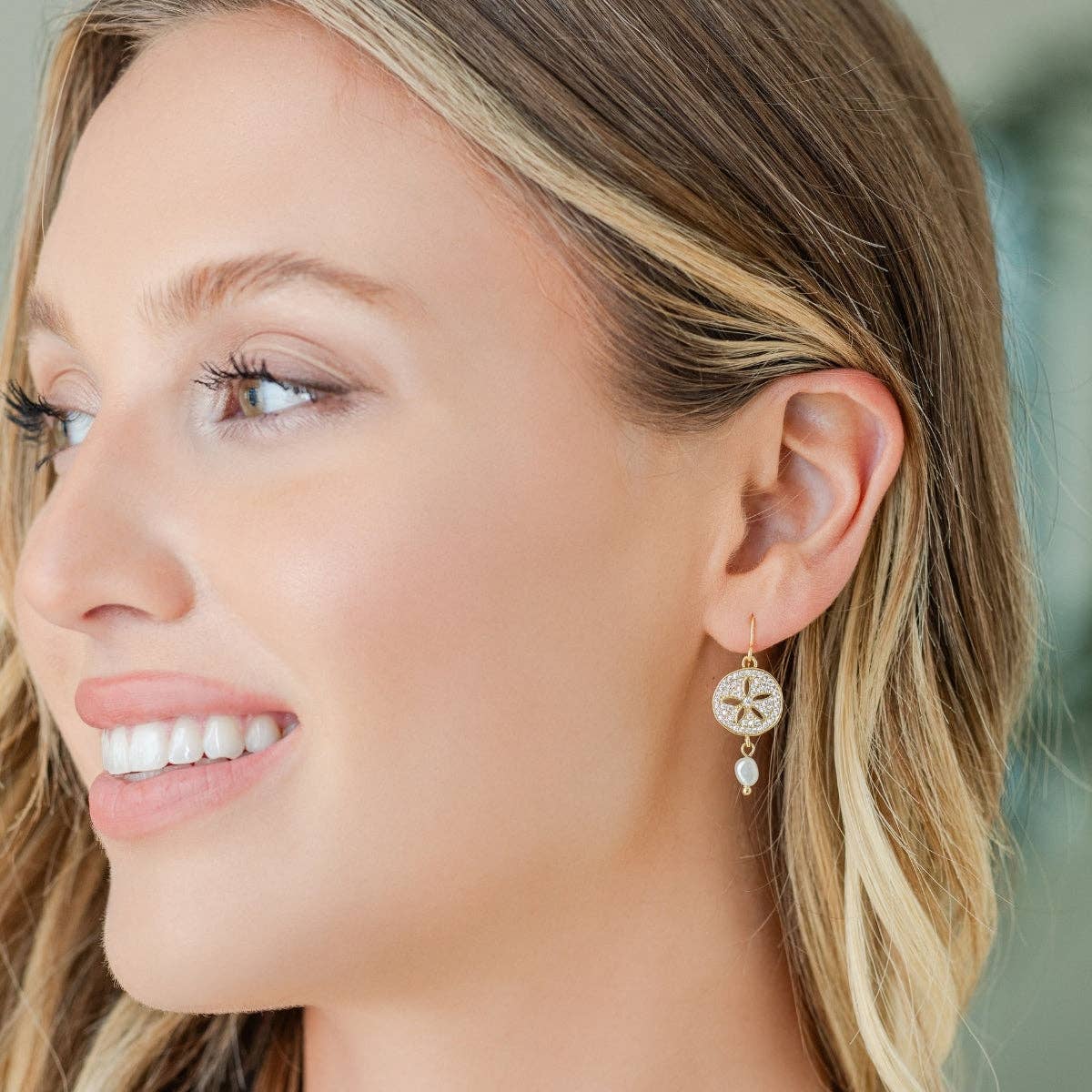 Sparkling Sand Dollar Pearl Earrings