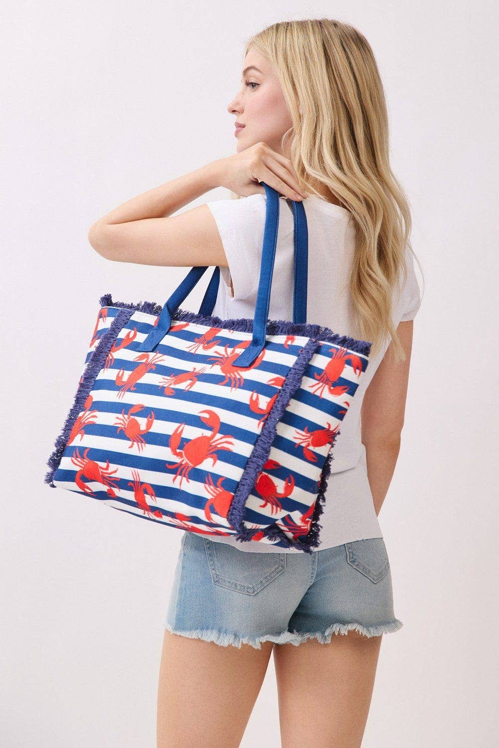 Crab Stripe Fringe Beach Tote Bag