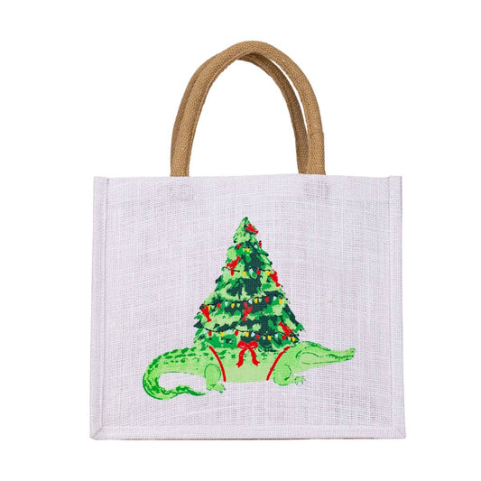 Gator Tree Gift Tote   White/Green/Red    12x10x8