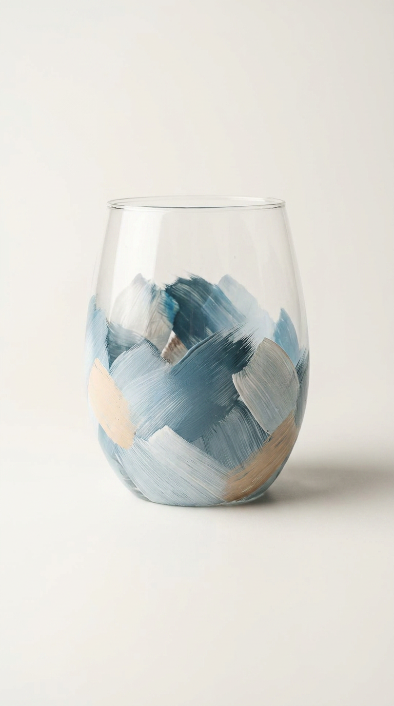 Hand-Painted Ocean Stones Wine Glass Coastal Barware