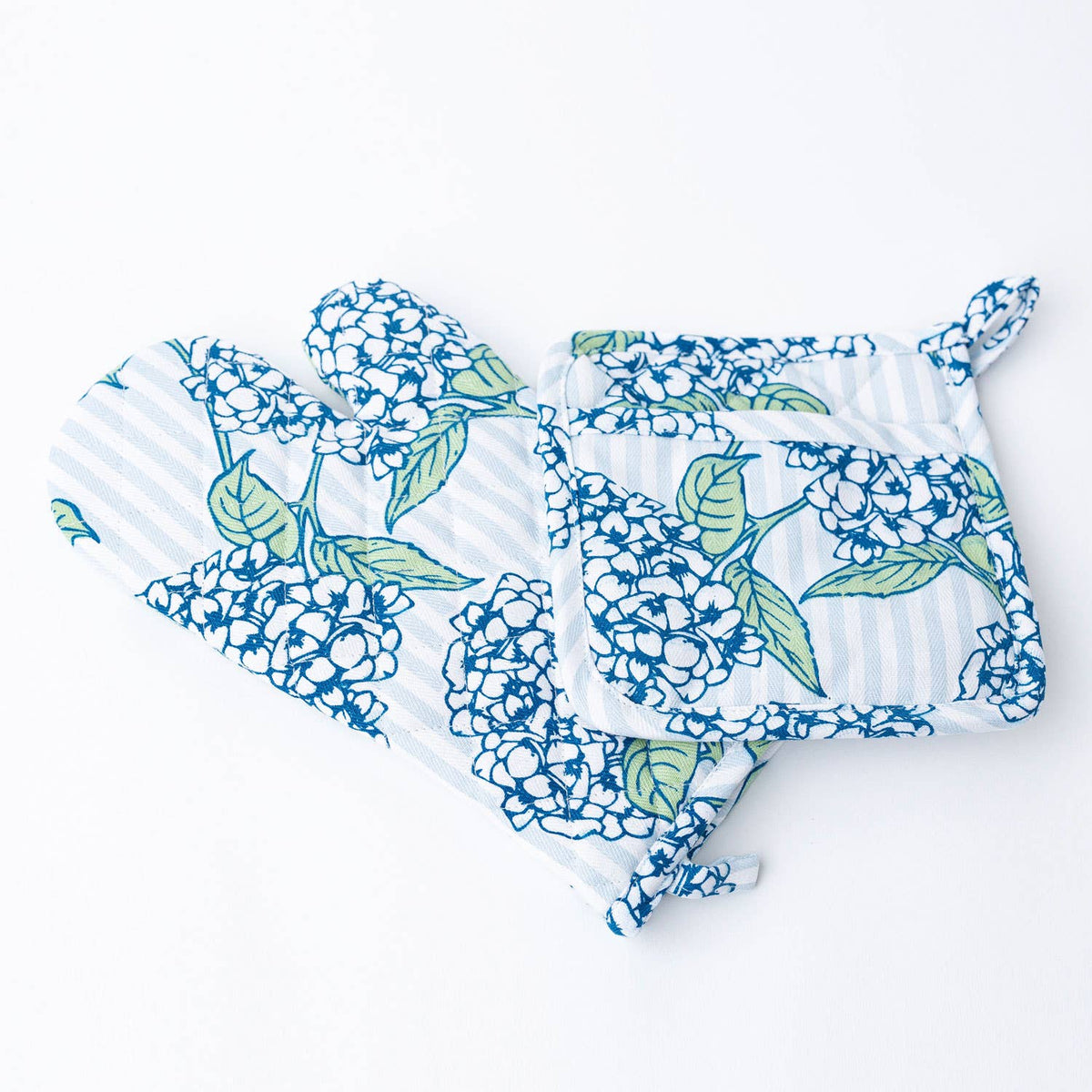 Hydrangea Print Oven Mitt & Potholder Set