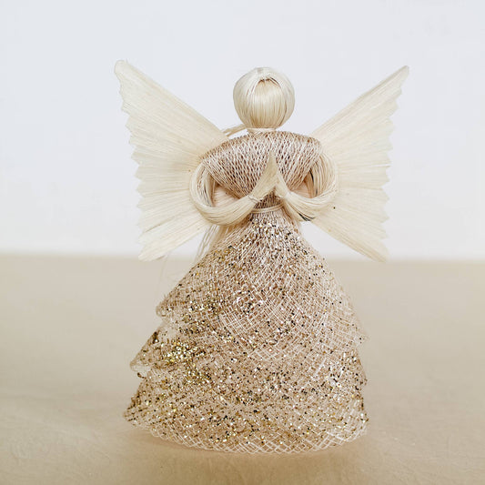 6" Glittered Simamay Angel w/Pleated Skirt  (Natural/White)