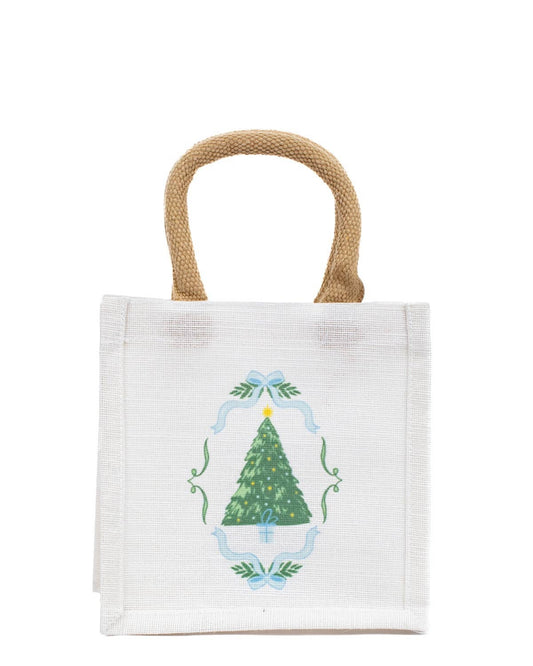 Waltz Tree Juco Petite Gift Tote   White/Green   7x7x5