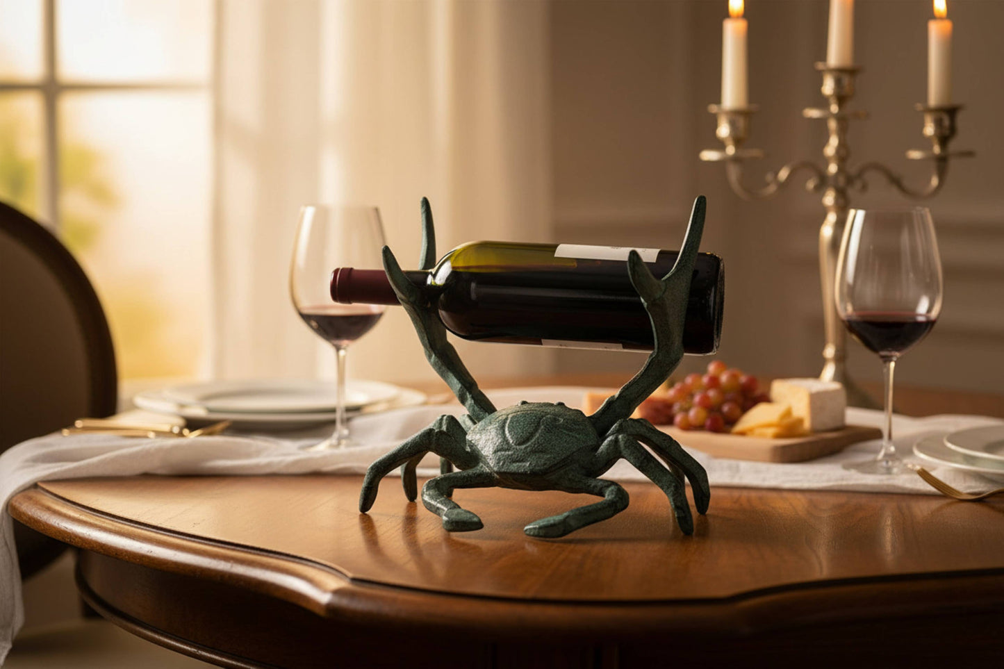 CAST IRON 6.75"X5"X6.5" CRAB WINE HOLDER