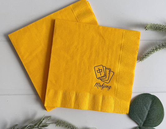 Yellow & Navy Mahjong Tile Cocktail Napkins | Set of 16