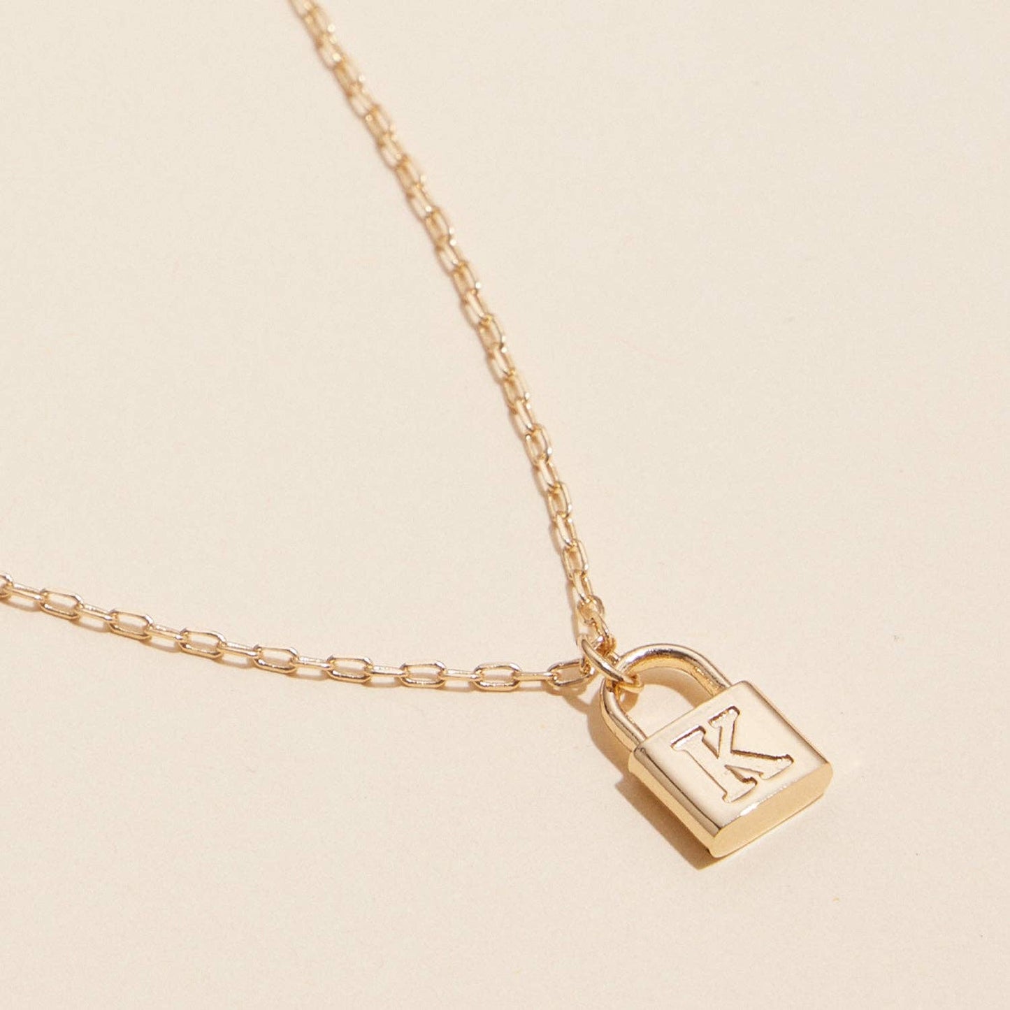 Golden Initial Lock Pendant Necklace