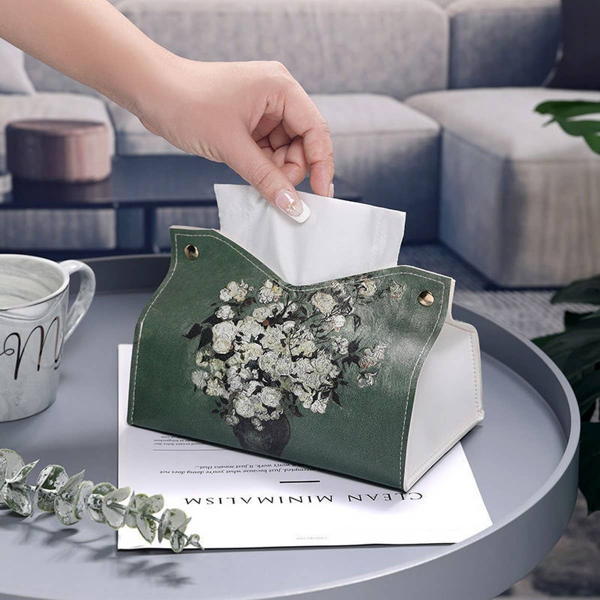Green Leather Tissue Box Cover