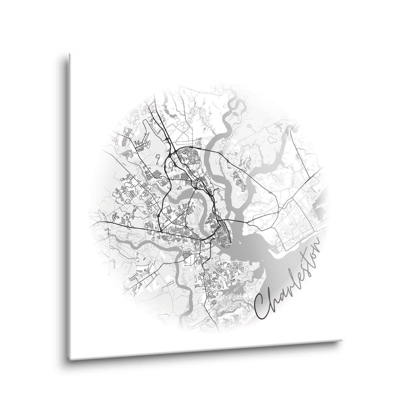 8x8 Glass Plaque-Minimalistic Map Charleston South Carolina