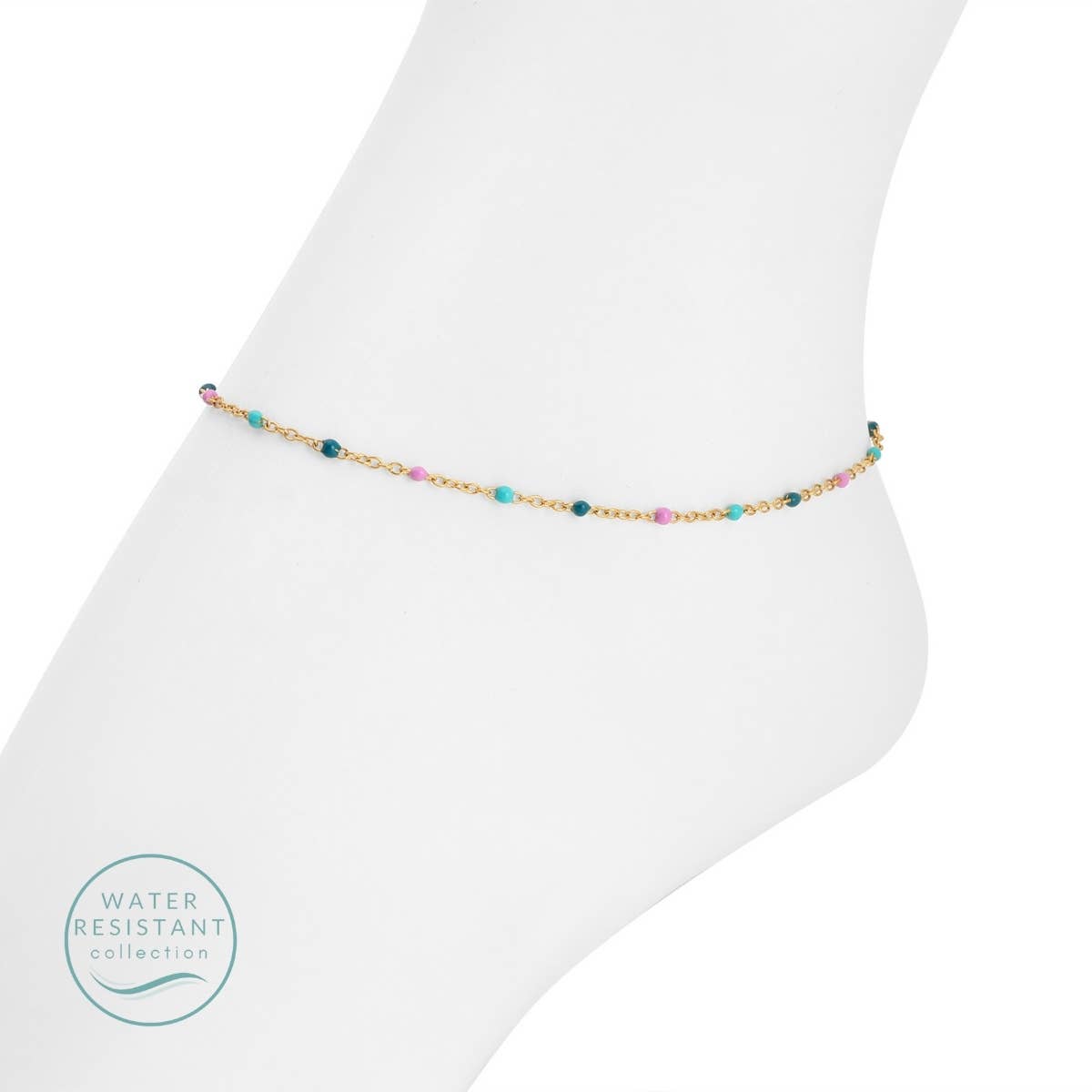 Sweetly Colored Delicate Chain Anklet, Water Resistant