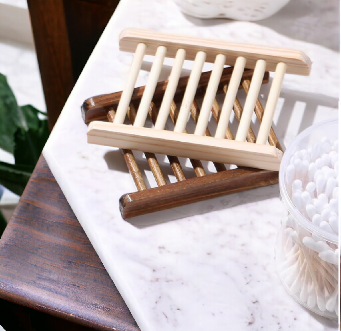 Bamboo Wooden Self Draining Soap Dish