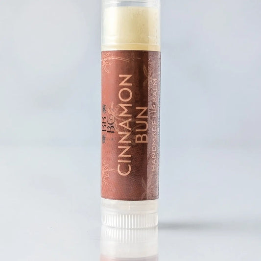 Lip balm with 'Cinnamon Bun' flavor on a natural and organic
