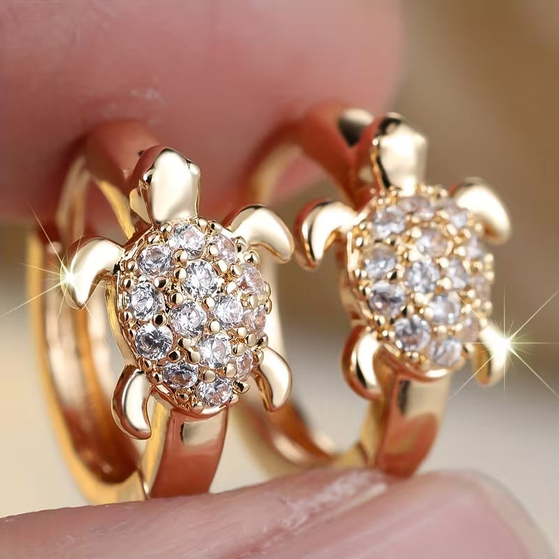 CZ Turtle Huggie Earrings