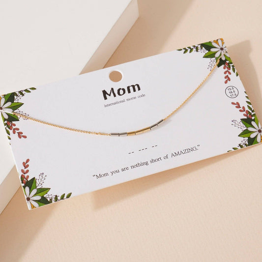 MOM Morse Code Necklace Beaded/Pearl Necklace Gold
