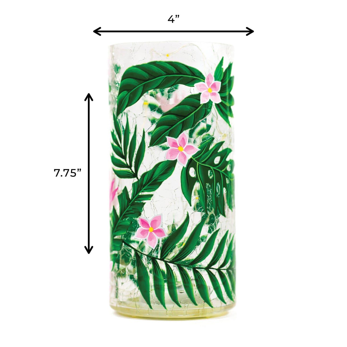 Tropical Flora Glass Pillar with LED Lights