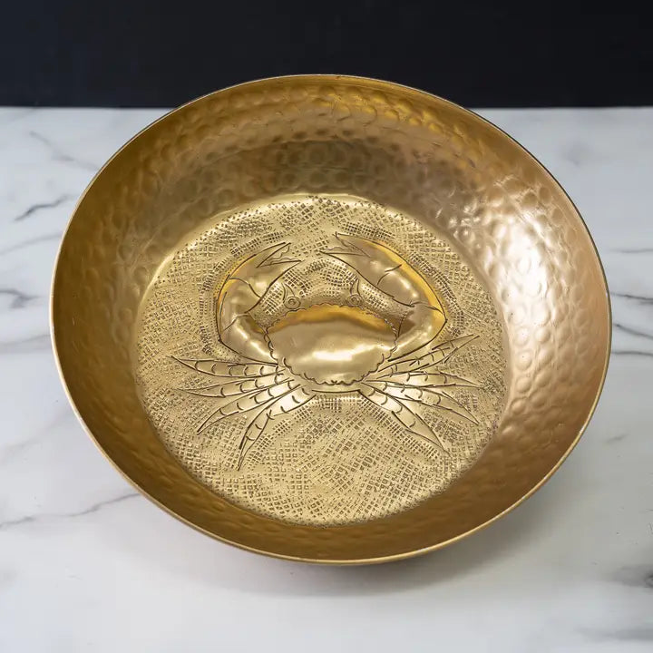 Crab Etched Gold Hammered Round Bowl