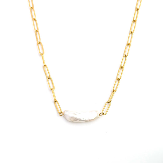 Pearl Nugget Paperclip Necklace Waterproof