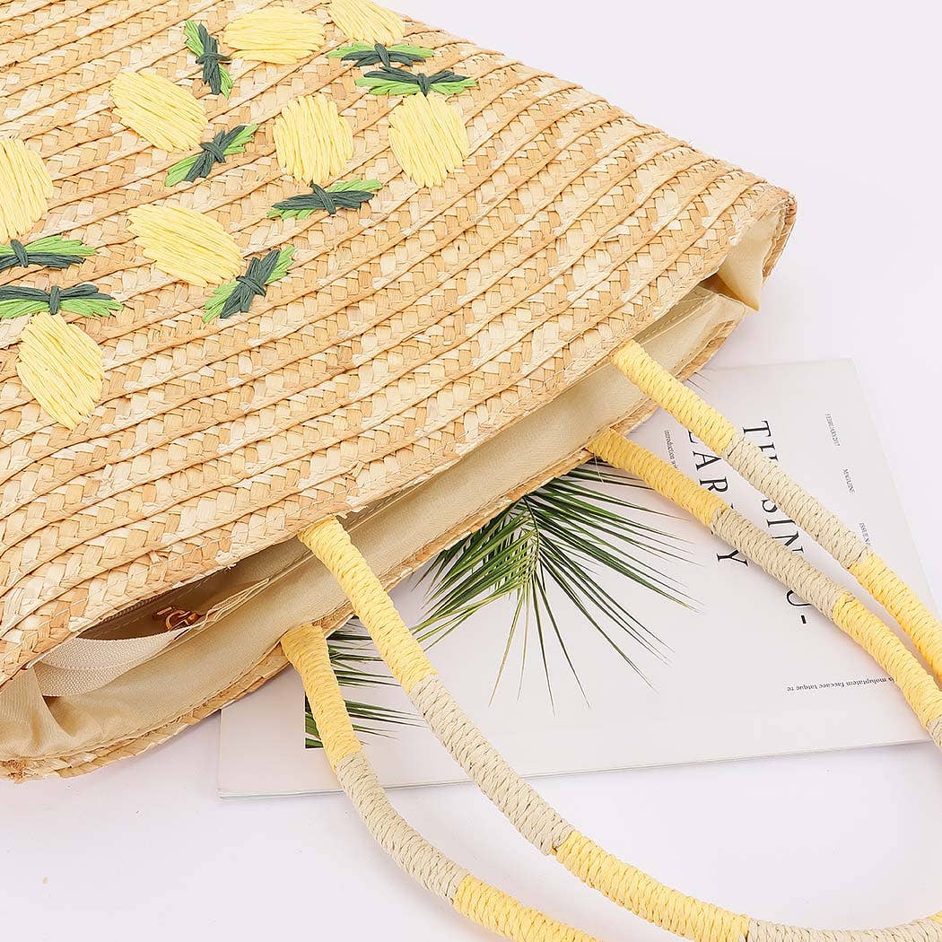 Faux Straw Lemon Tote BAg