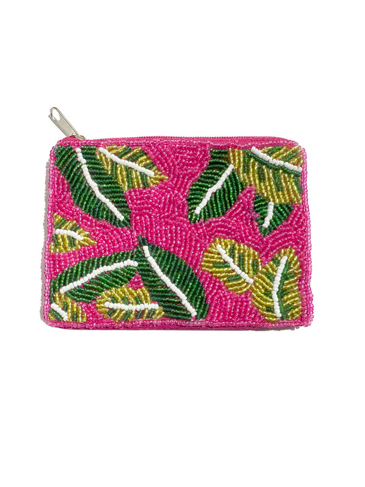 Green Leaves Mini Beaded Coin Purse