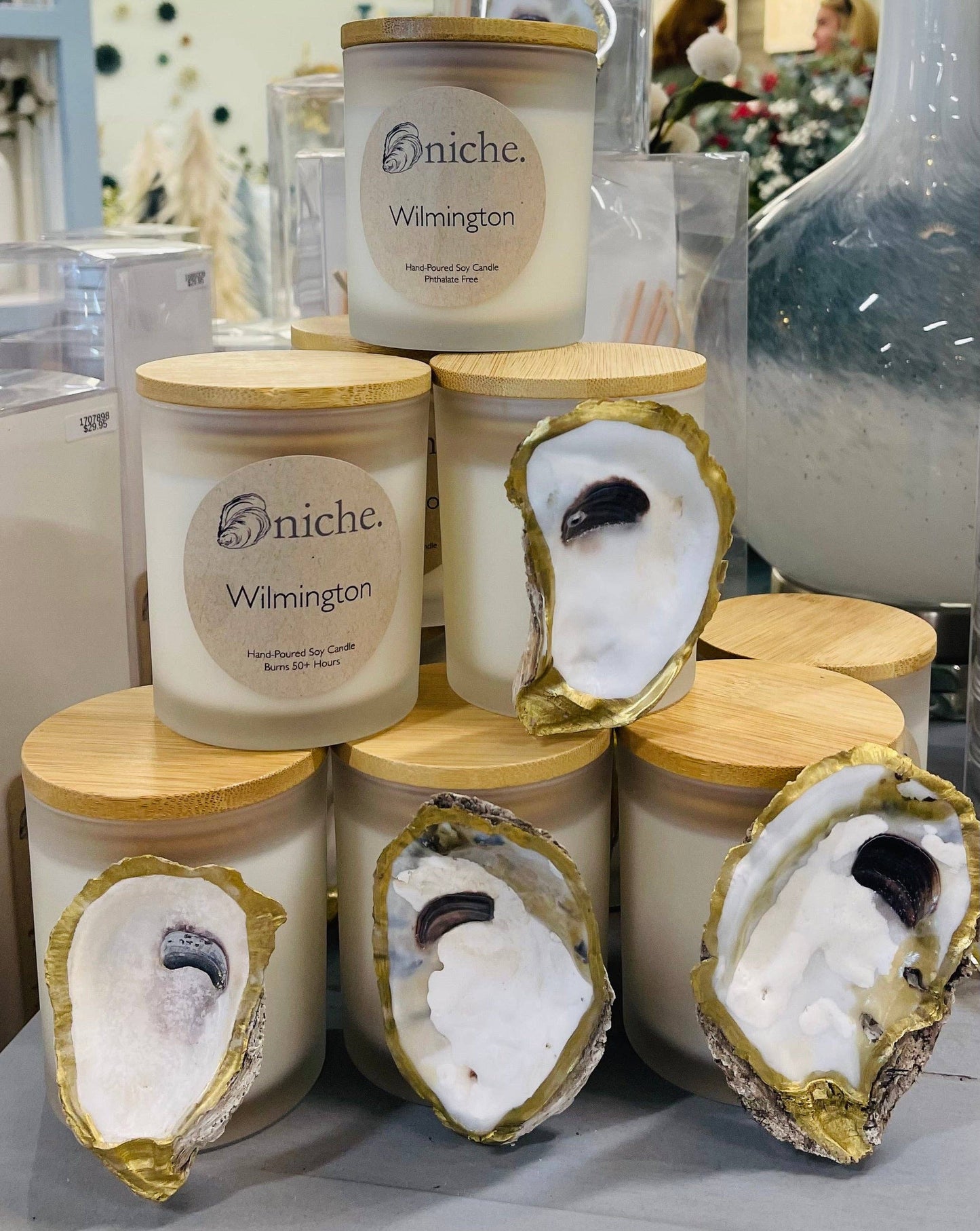 Sea Salt + Orchid | Frosted White Vessel Soy Candle with Oyster Shell